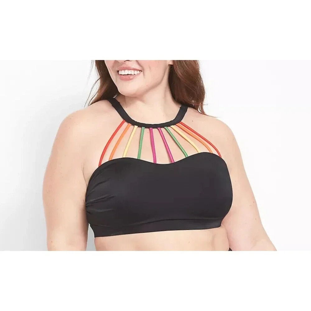 Cacique No Wire High Neck Swim Bikini Top Strappy Rainbow Detail Plus Size 24 - Picture 11 of 11